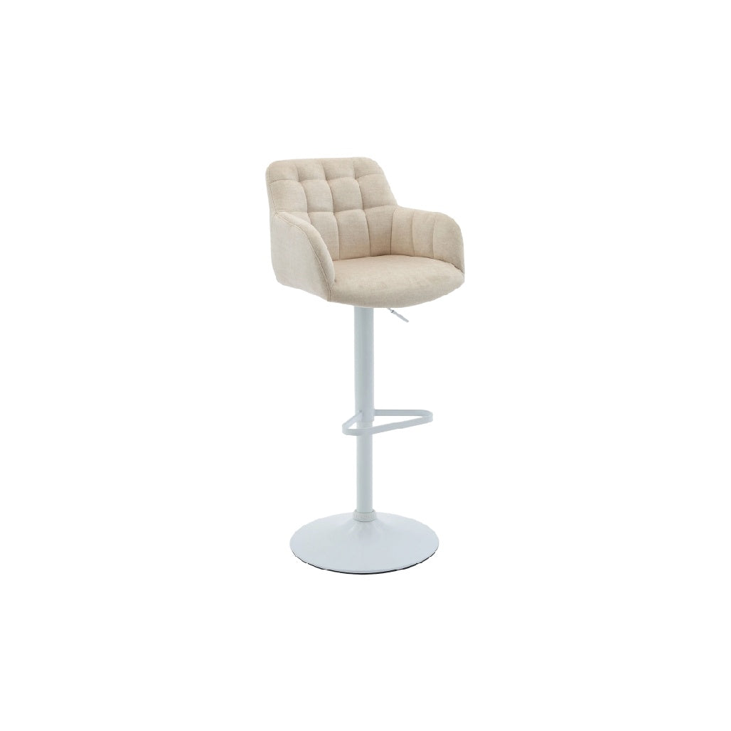 Modern Adjustable Cream Upholstered Bar Stool with White Base